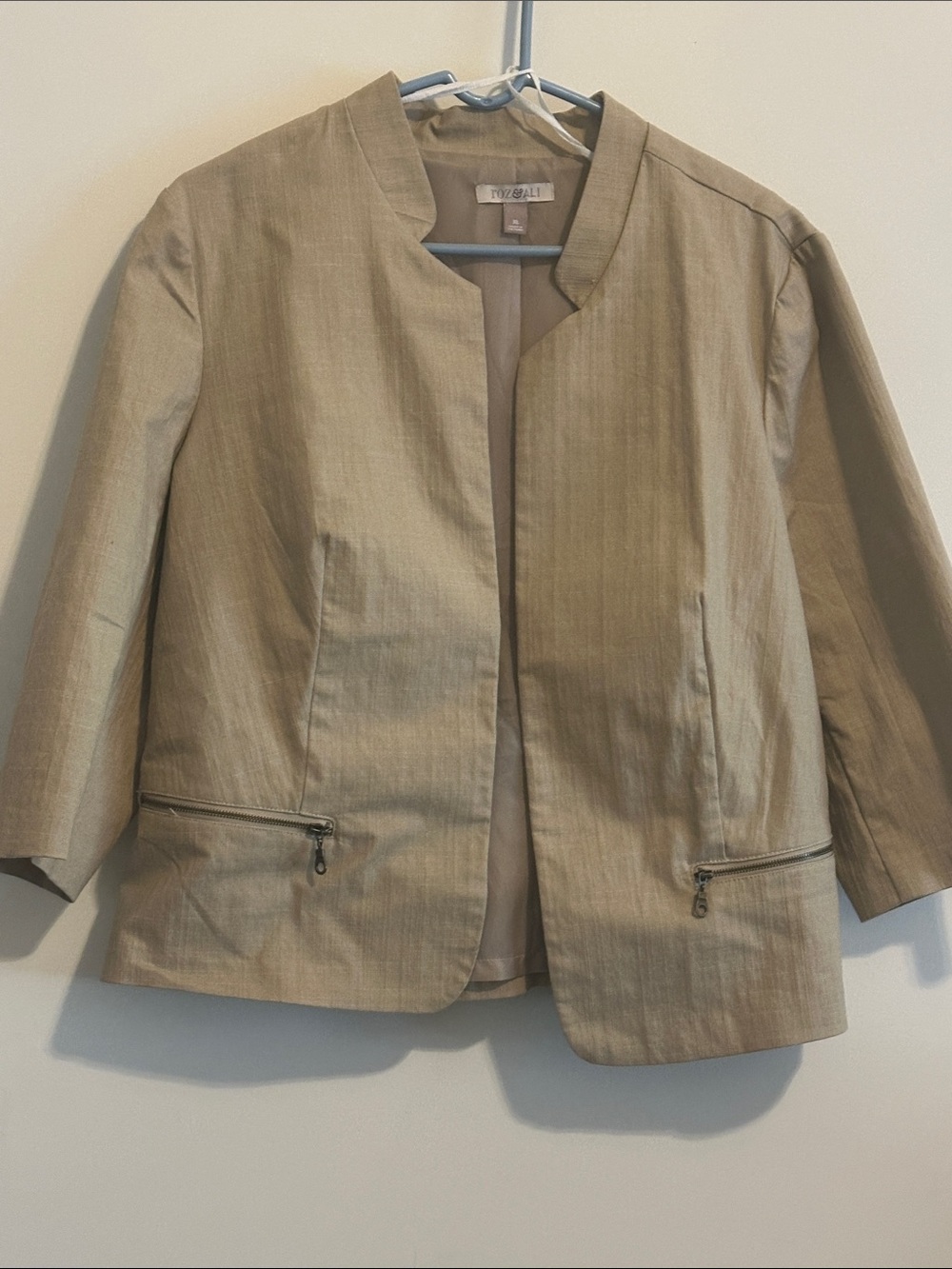 Roz & Ali Tan Open-Front Blazer with Zip faux Pockets